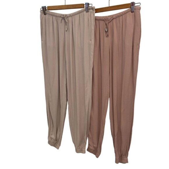 H&M Women's Jogger Pants 2 pairs bundle Lightweight Beige & Pink Size 4 elastic - Picture 1 of 6